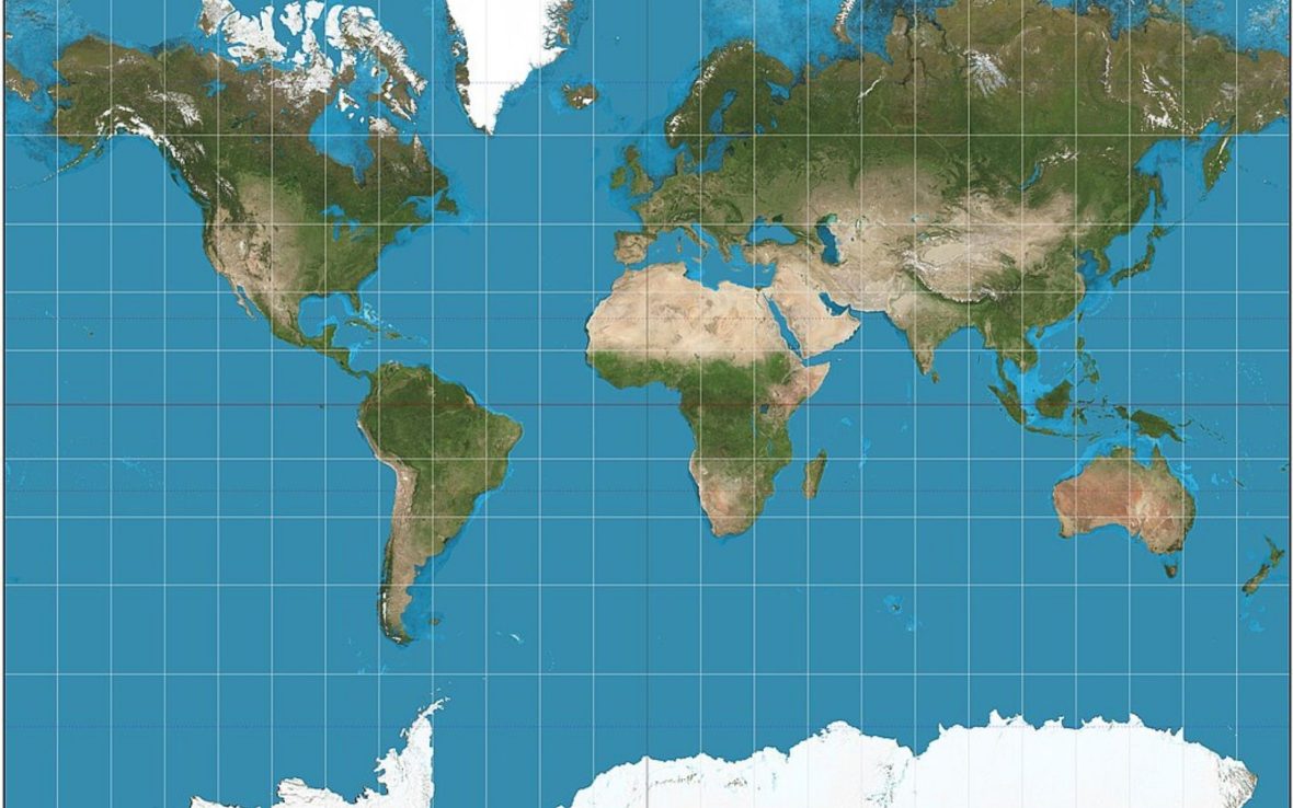 A world map that shows some continents larger or smaller than they actually are.