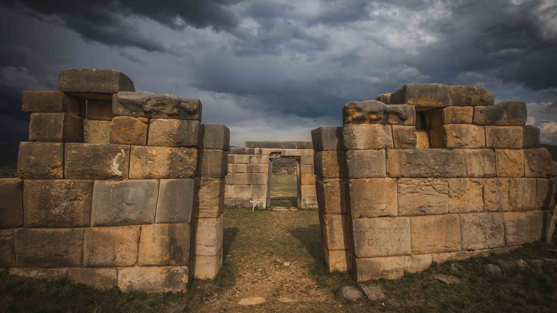 An archeological site made of stones.
