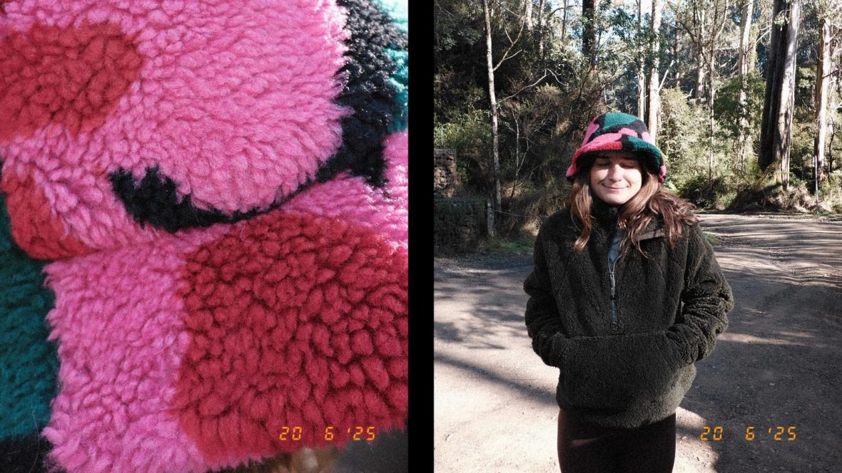 A woman prepares for a hike.